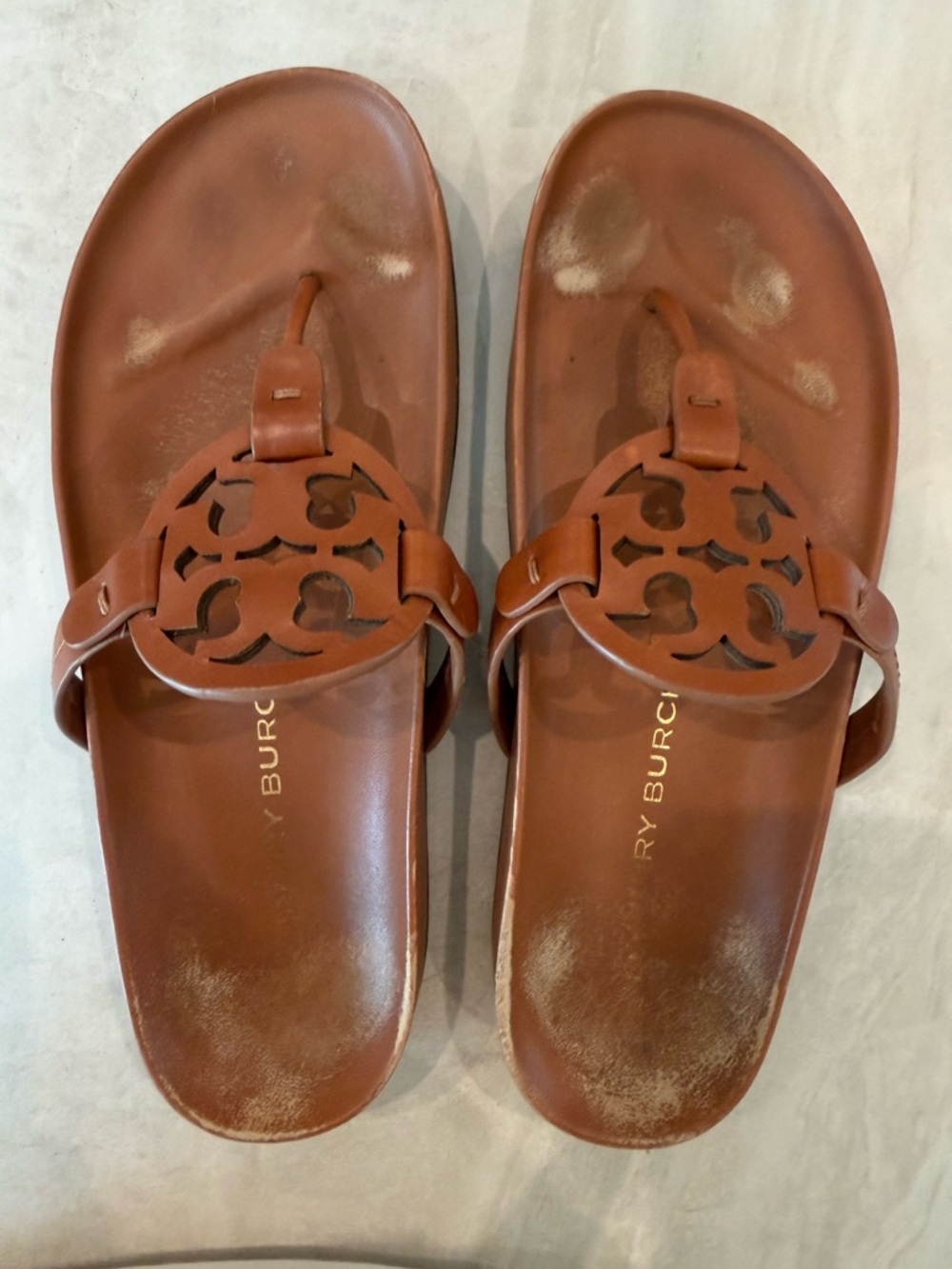 Tory Burch Brown Leather Logo Thong Sandals